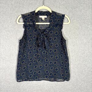 Band of Gypsies Blouse‎ Small Navy Gold Tie Neck Sheer Career Church Coquette